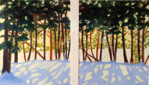 Winter Light, diptych, acrylic on paper, 24 ½ x 35, framed (sold)