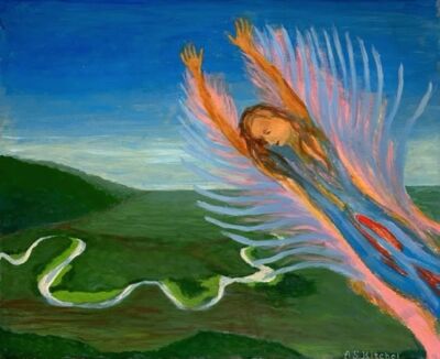 Guardian Angel, 24"H x 30"W, acrylic on paper (sold)