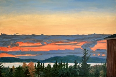 "Early Fall Dawn" acrylic on canvas, 24"H x 36"W