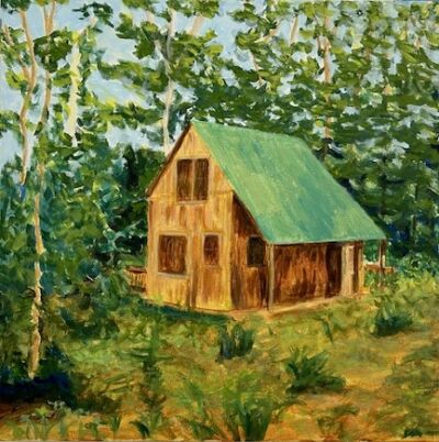 Cabin in Summer 18" x 18" acrylic on canvas