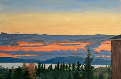 "Early Fall Dawn" acrylic on canvas, 24"H x 36"W